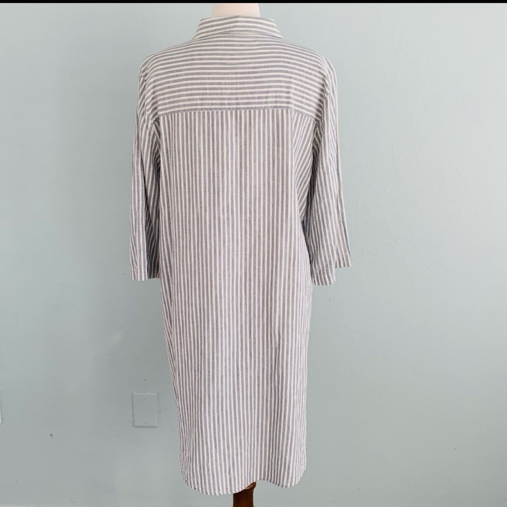 Eileen Fisher Chambray Hemp Cotton Stripe Shirt Dress - Picture 9 of 15